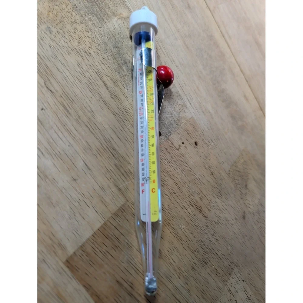 Vintage ACU-RITE Glass Deep‎ Frying Candy Jelly Thermometer Attached Pot Clip